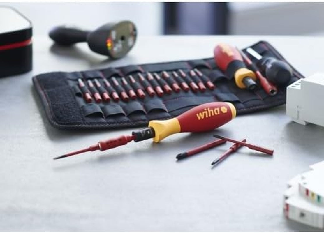 Tournevis Dynamométrique Couple De Serrage 0,8 - 5,0 Nm Torquevario-S Isolé Avec 15 Embouts Slimvario (36791) | (36791) Torquevario-S Electric I Adjustable 0.8-5.0 Nm I Slotted Phillips Plusminus TORX I VDE Handle I Insulated Slimbits