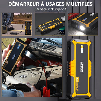 GP4000 Booster Batterie 4000A,12V Jump Starter | Démarreur Voiture Portable, Tous Essences 10L Diesel, Pinces Intelligentes Supersafe, Lampe LED, Charge Rapide QC3.0