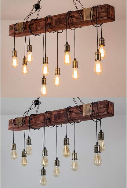 Lustre Industriel Suspension En Bois Élingue En Métal Rustique Poutre En Bois Marron Grand Îlot Linéaire Lampes Suspendues À La Main Ferme Luminaire Salon Chambre Cuisine Couloir Éclairage De Cuisine