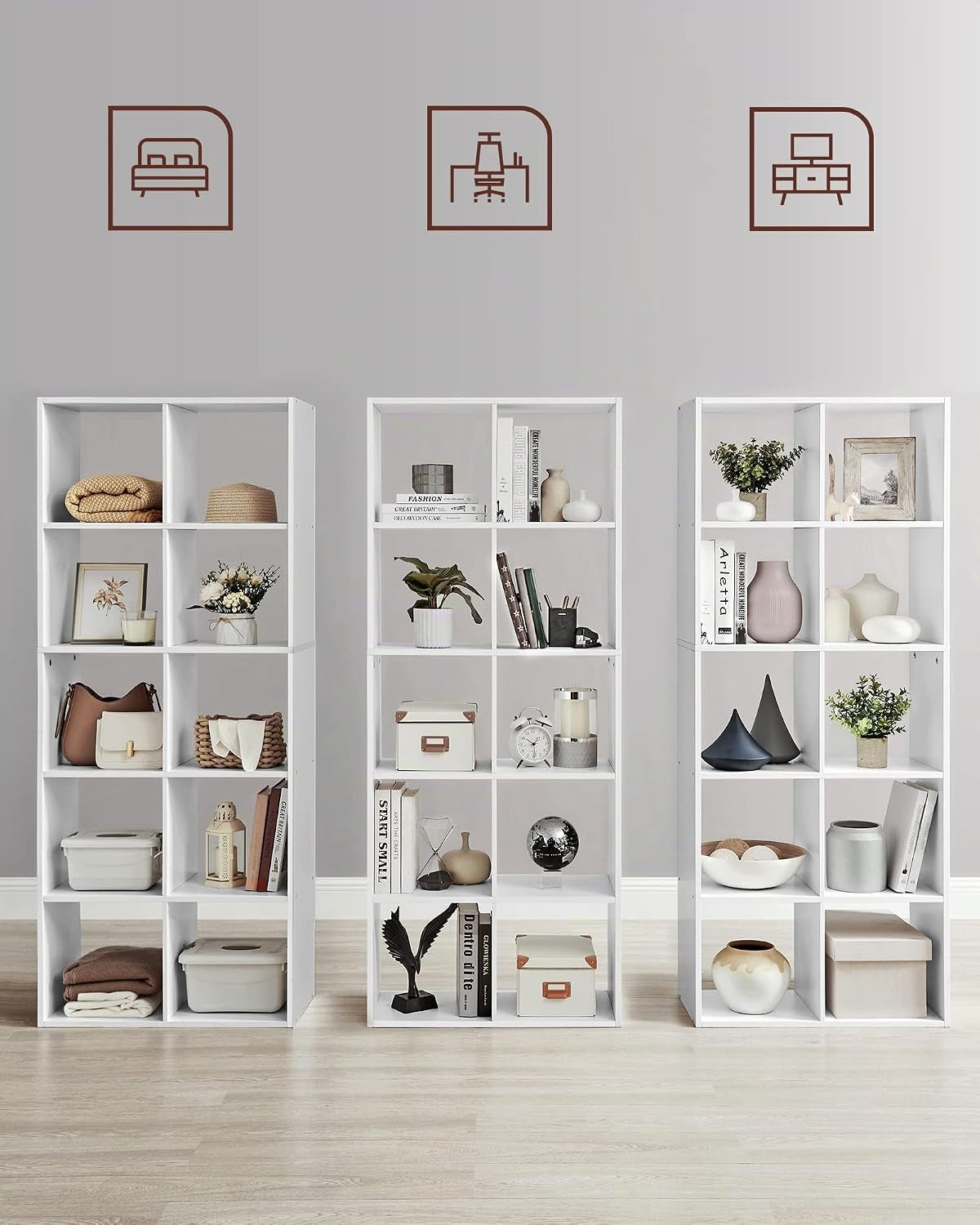 Bibliothèque, Meuble De Rangement, Étagère Sur 5 Niveaux | Pour Salon, Chambre, Bureau, Avec Compartiments Ouverts, 30 X 65,6 X 161,5 Cm, Blanc Nuage, CUSTOS Collection, LBC168T14V1