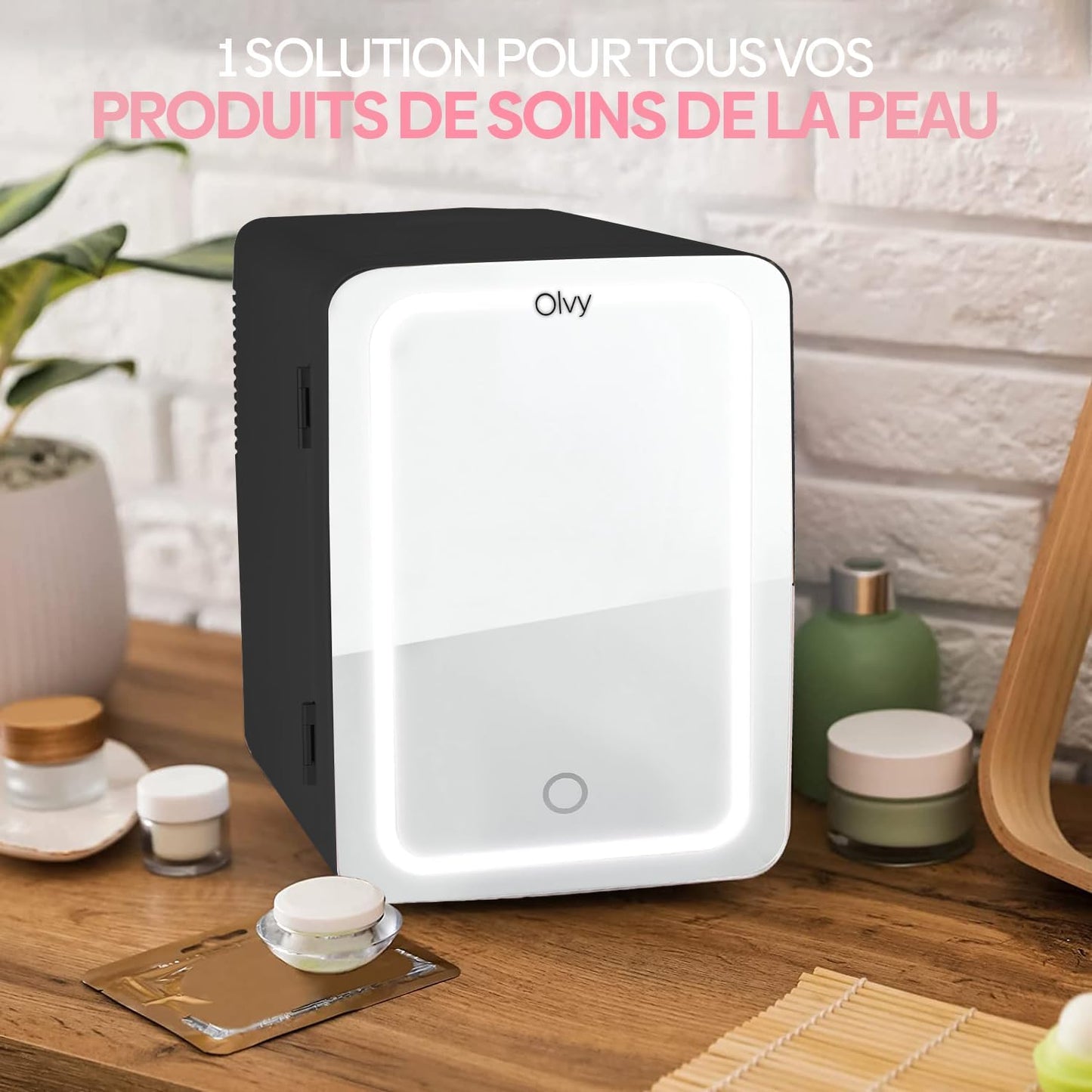 Olvy Réfrigérateur Cosmétique 4 Litres, Mini Frigo, Mini Réfrigérateur Portable Avec Miroir LED, Petit Réfrigérateur Pour Soins De La Peau, Skincare Fridge, Noir