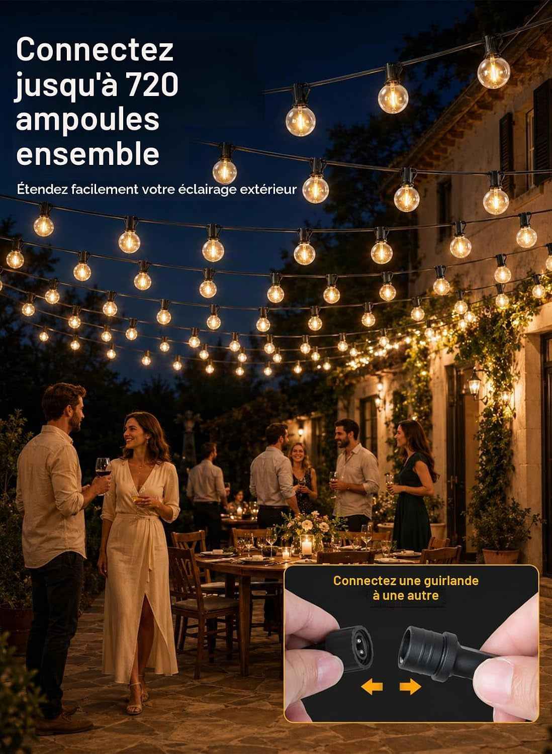 30M Guirlande Guinguette G40 Ip44,Ampoules Incassables