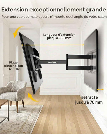 Support TV Mural 37~90",VESA 600 X 400Mm Max, Charge Jusqu'À 75Kg | Support De Téléviseur Mural, Accroche TV Mural, Modèle Mural À Bras Oscillants, Pivotant Et Inclinable