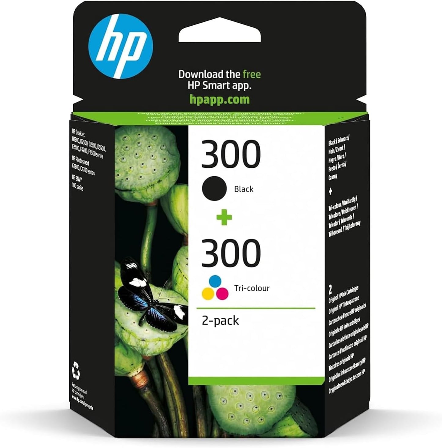 300 Noir Et Trois Couleurs, Lot De 2 Cartouches Encre Originales | Compatible Avec Deskjet D1660, D2560, D2660, D5560, F2420, F2480, F2492, F4210, F4224, F4272, F4280, 200 Pages (CN637EE)