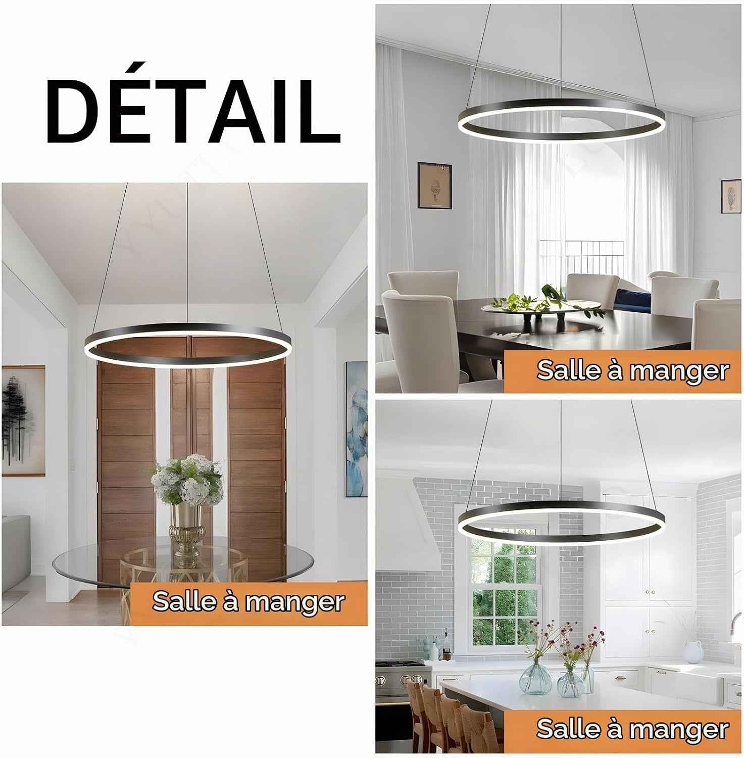 Lustre LED Moderne DIY Cercle | 1 Noire Anneaux :60Cm=29W| Éclairage Suspendu LED Métal+Acrylique Télécommande Intensité Variable 2,13G Lampe Suspendue Plafond Ronde Salon Chambre Coucher