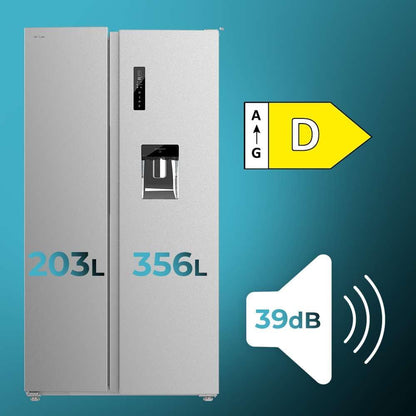 Réfrigérateur Américain De 559 Litres Bolero Coolmarket SBS 562 Inox D. 177 Cm De Hauteur Et 90 Cm De Largeur, Classe D, Système Multi Air Flow, No Frost Total, Moteur Inverter Plus