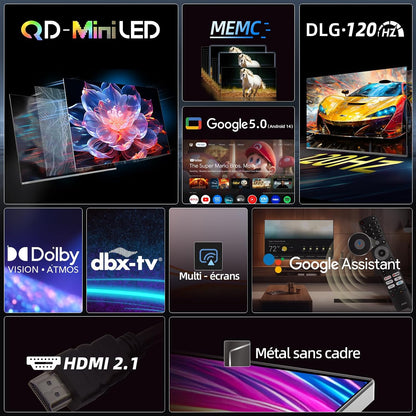 TV Mini QLED 4K 65 Pouces Local Dimming (M65QA9) | Gaming DLG 120Hz, MEMC 60Hz, Support HDR10, Chromecast Intégré