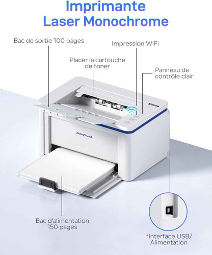 BP2309W Imprimante Laser Noir Et Blanc, Impression Manuelle Recto-Verso, 20 Pages/Minute, Wifi Usb,Airprint Mopria APP, Fonction Unique A4