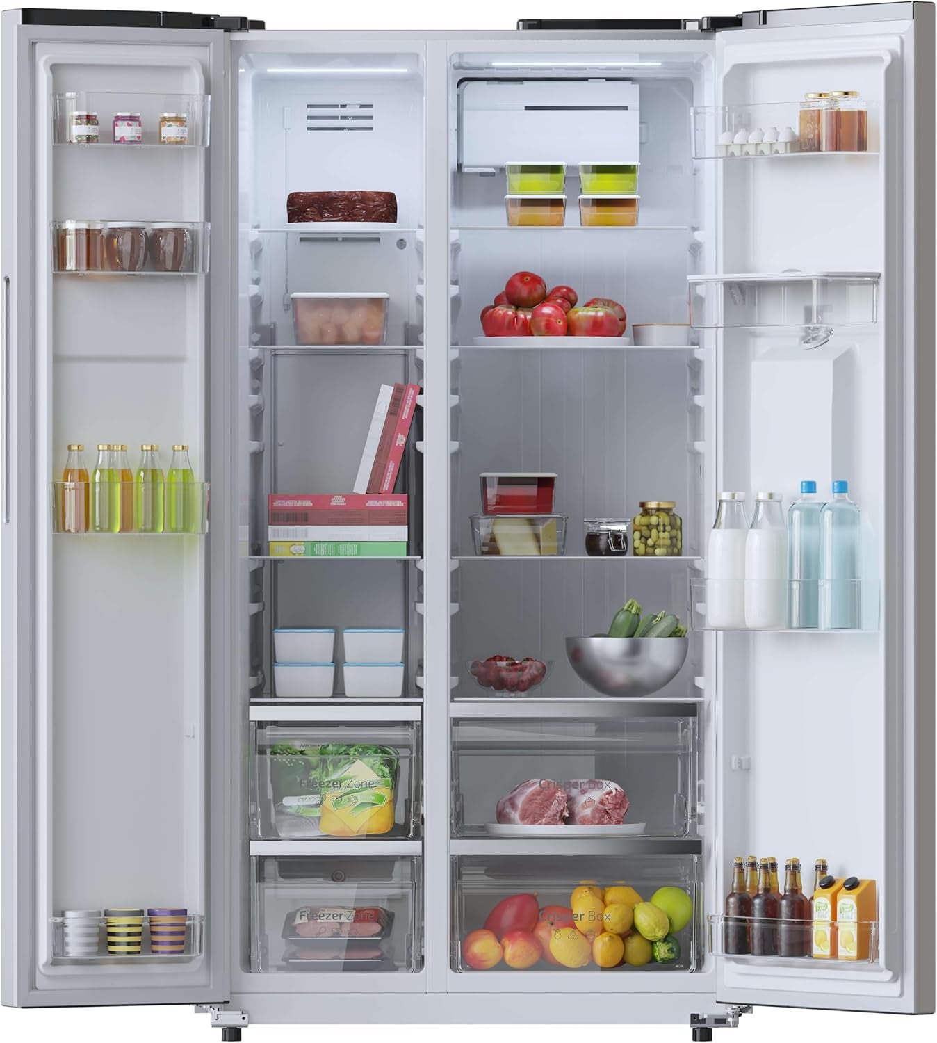 Réfrigérateur Américain De 559 Litres Bolero Coolmarket SBS 562 Inox D. 177 Cm De Hauteur Et 90 Cm De Largeur, Classe D, Système Multi Air Flow, No Frost Total, Moteur Inverter Plus
