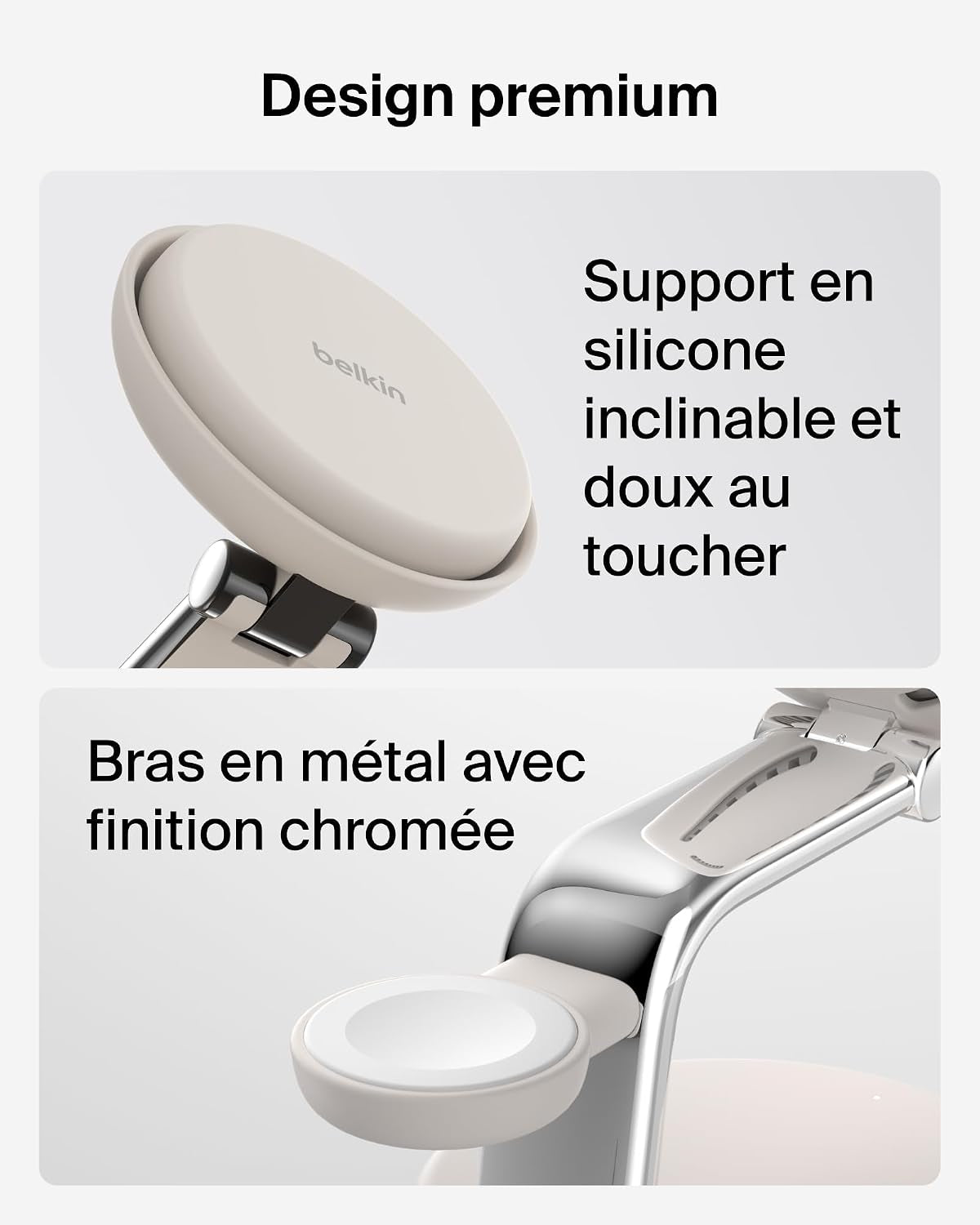 Belkin Ultracharge Pro Station Sans Fil 3-En-1 25 W, Qi2.2 - Beige | Qi2, Chargeur Magnétique Magsafe, Refroidissement, Câble Et Adaptateur Secteur 45 W, Recharge De Trois Appareils