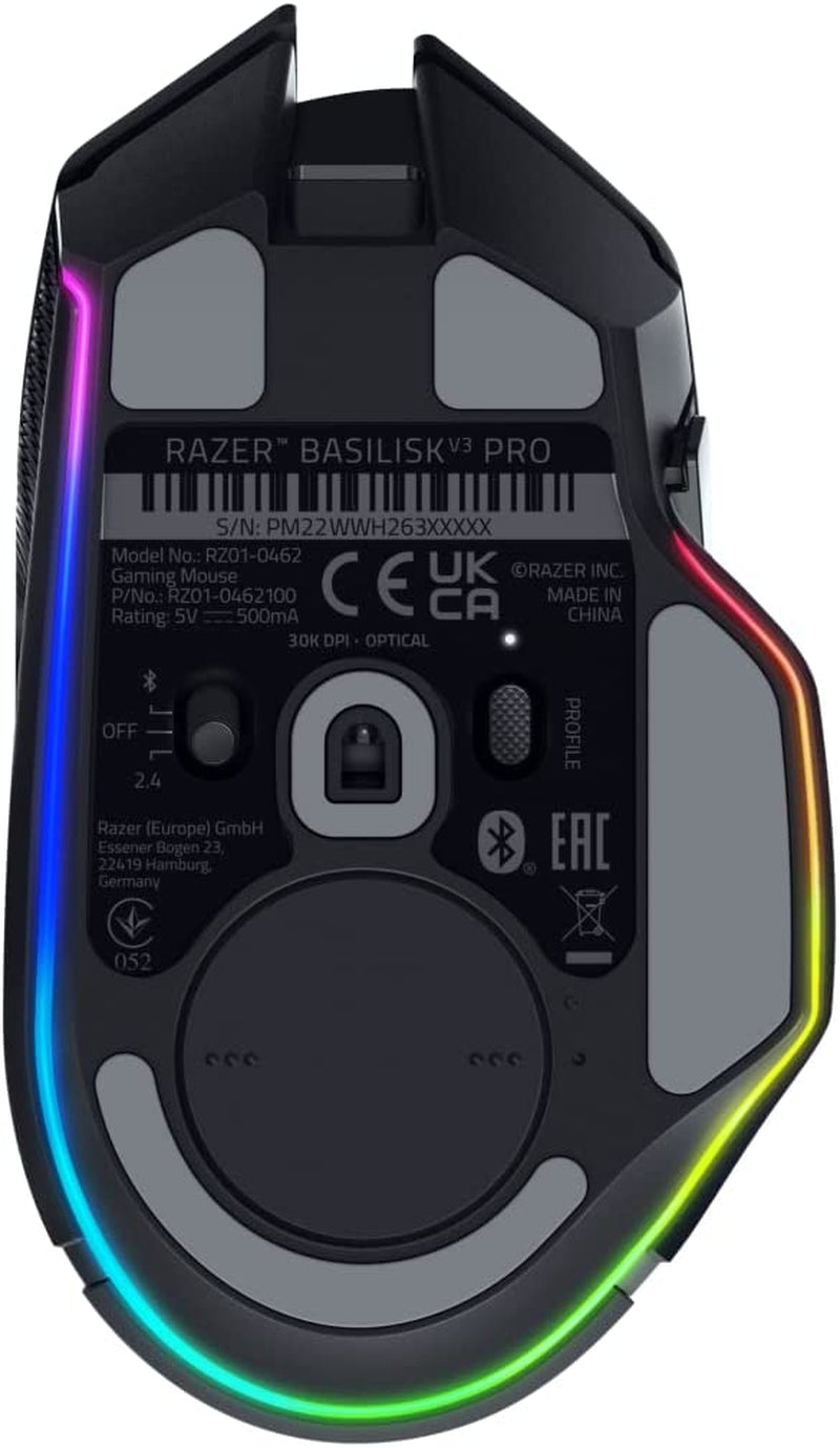 Razer Basilisk V3 Pro - Souris Gaming Sans Fil (Molette Hyperscroll Tilt, Capteur Optique Focus Pro 30K, Eclairage Chroma 13 Zones, 10+1 Boutons Programmables) Noir