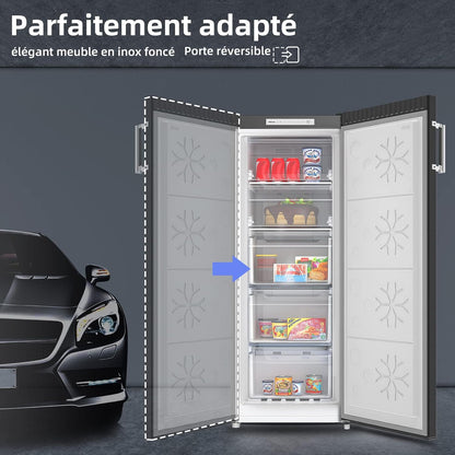 Congélateur Armoire 166L Avec No Frost & 4 Étoiles Noir（Fsd166Ne4E） | 3 Tiroirs, 2 Abattants, Multi Airflow, 144Cm H, Éclairage LED, Porte Réversible, Gain De Place