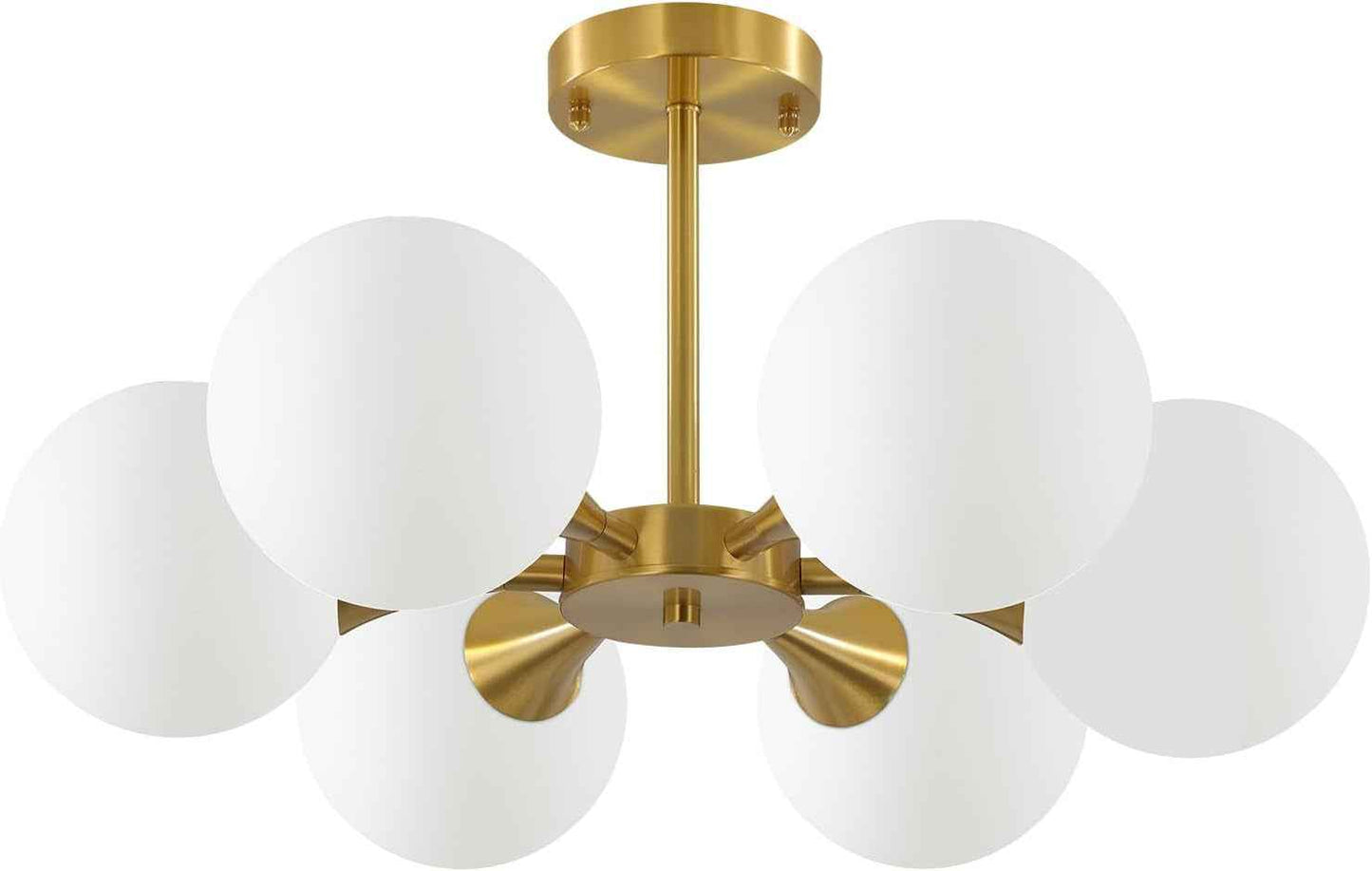 Éclairage Plafonnier Encastré Sputnik En or Brossé Mid Century Modern Éclairage De Plafond Suspendu À 6 Lumières Avec Globe En Verre Laiteux Luminaire De Plafond Semi-Encastré