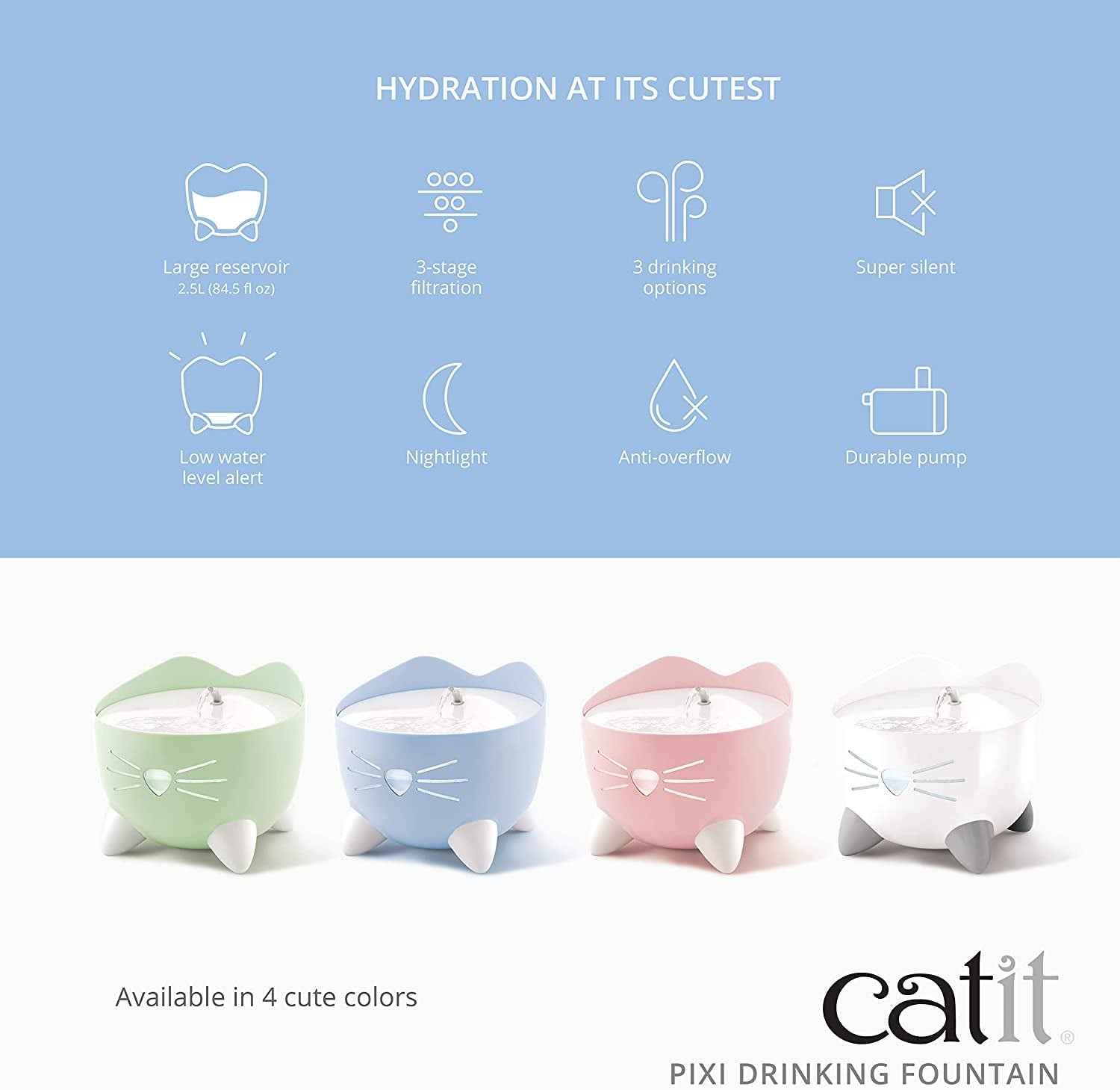 Pixi Fontaine À Eau Pour Chat 2,5 L Rose