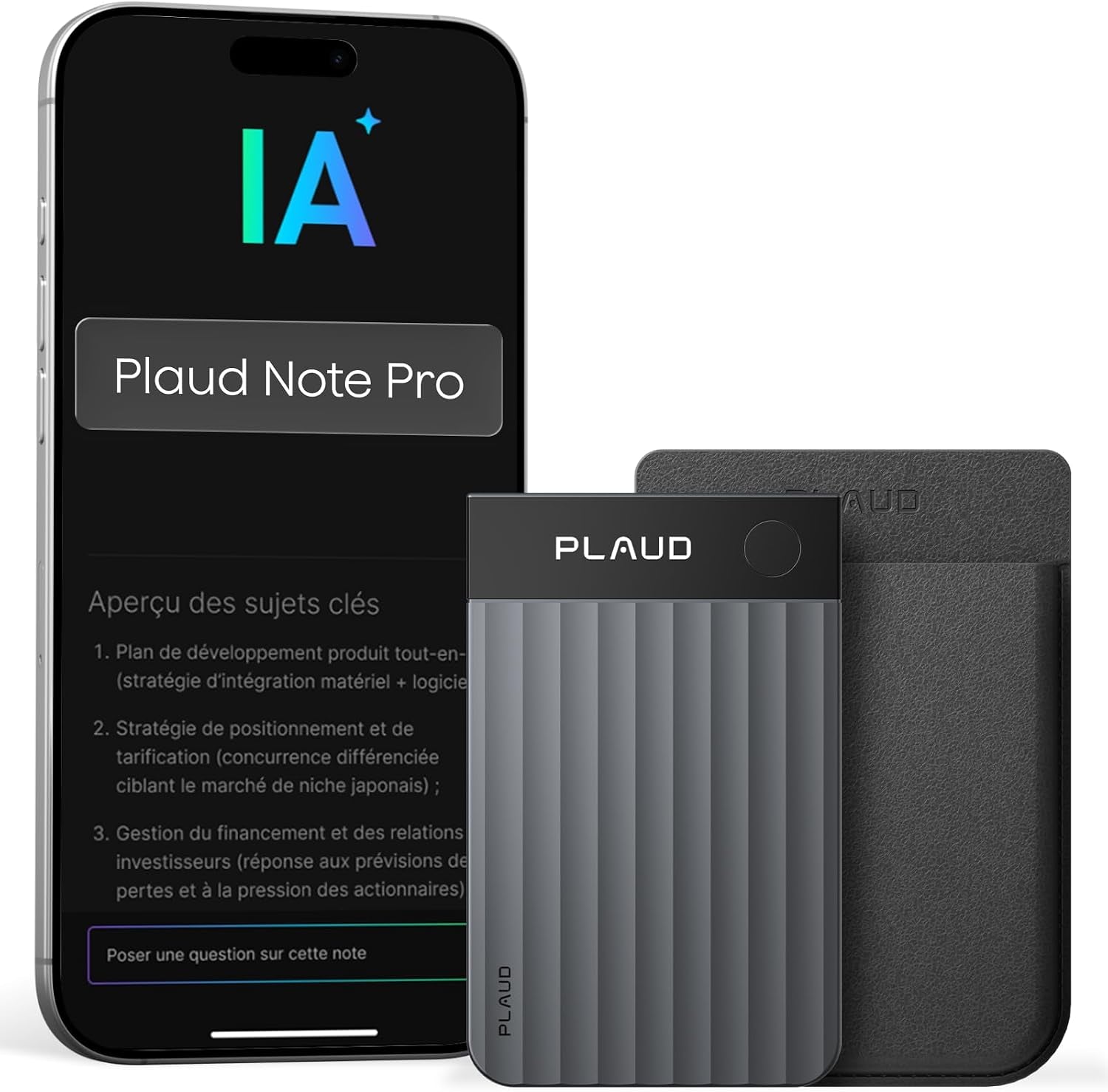 Note Pro Enregistreur Vocal IA Dictaphone Avec Transcription Noir | RéSumé IA Saisie Multimodale Jusqu’À 50H D’Enregistrement Teams ConçU Pour ConféRences RéUnions Appels ÉTui Inclus