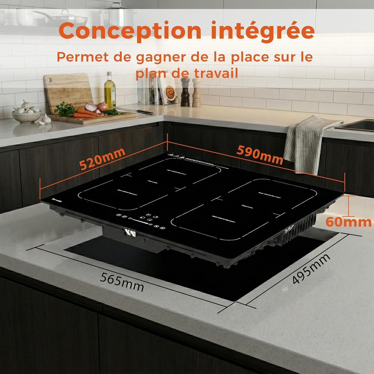 Plaque Induction 4 Feux, Avec Deux Zones Flexibles, 7200W | Plaque De Cuisson Induction 4 Zones, Avec Booster, 9 Niveaux, Sécurité Enfant,Arrêt Automatique, Maintien Au Chaud, BBQ, 60Cm