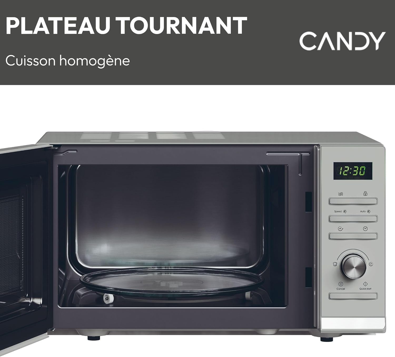 Moderna CMWA23TNDS Four Micro-Ondes 900W 23L Digital, Fonction Décongélation, 14 Menus Automatiques, Plateau Tournant En Verre, 11 Niveaux De Puissance, Cuisson Express, Sécurité Enfant, Argent
