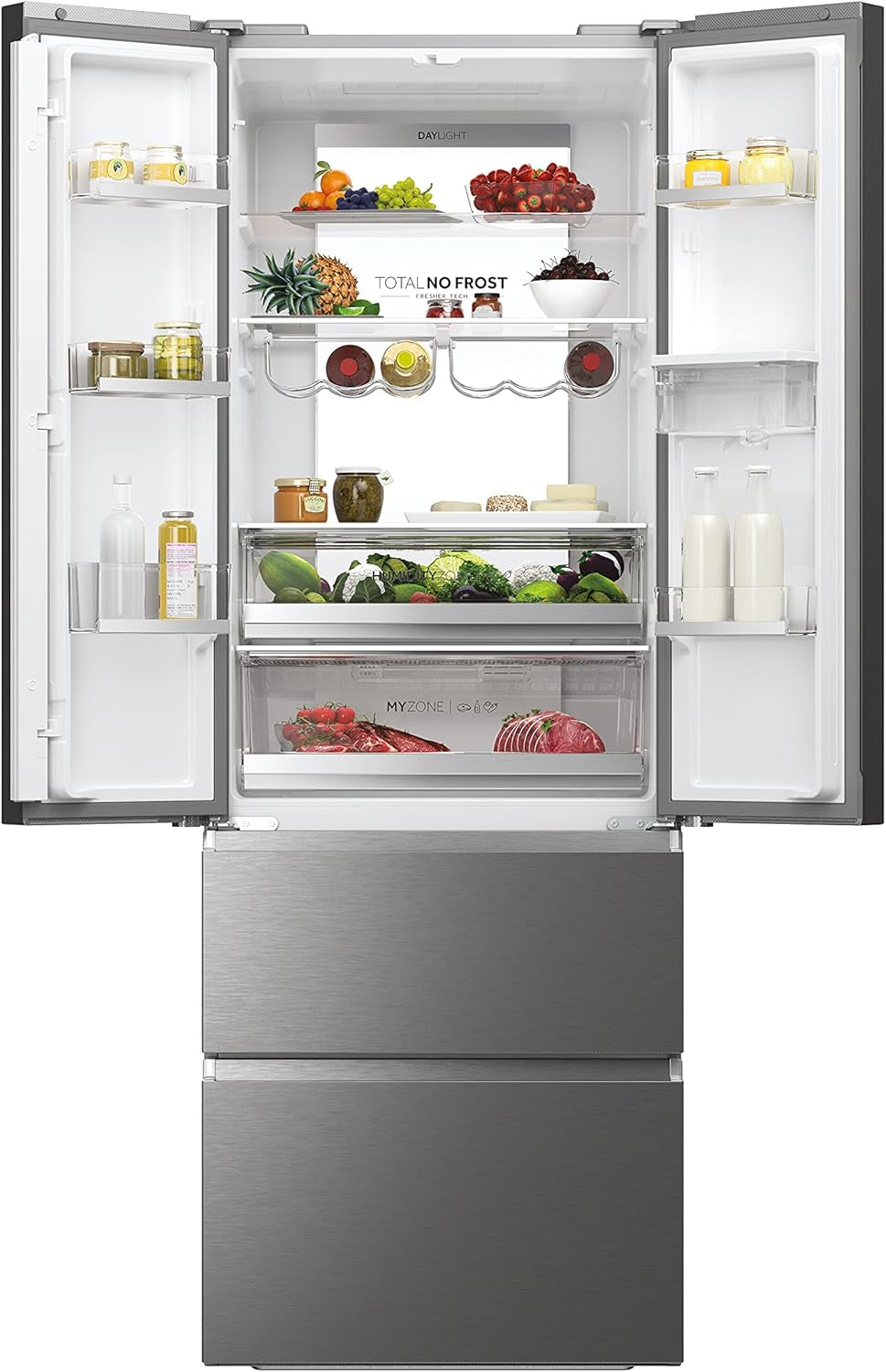 HFW7720EWMP Réfrigérateur Combiné - Pose Libre, 477L, My Zone Plus, Humidity Zone, Fontaine À Eau, Smart Home (Wi-Fi), Gris, Classe E