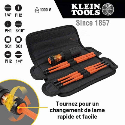 32288 Tournevis Isolé 8 En 1 Avec Lames Interchangeables, 3 Phillips, 3 Fentes Et 2 Pointes Carrées, Noir/Orange