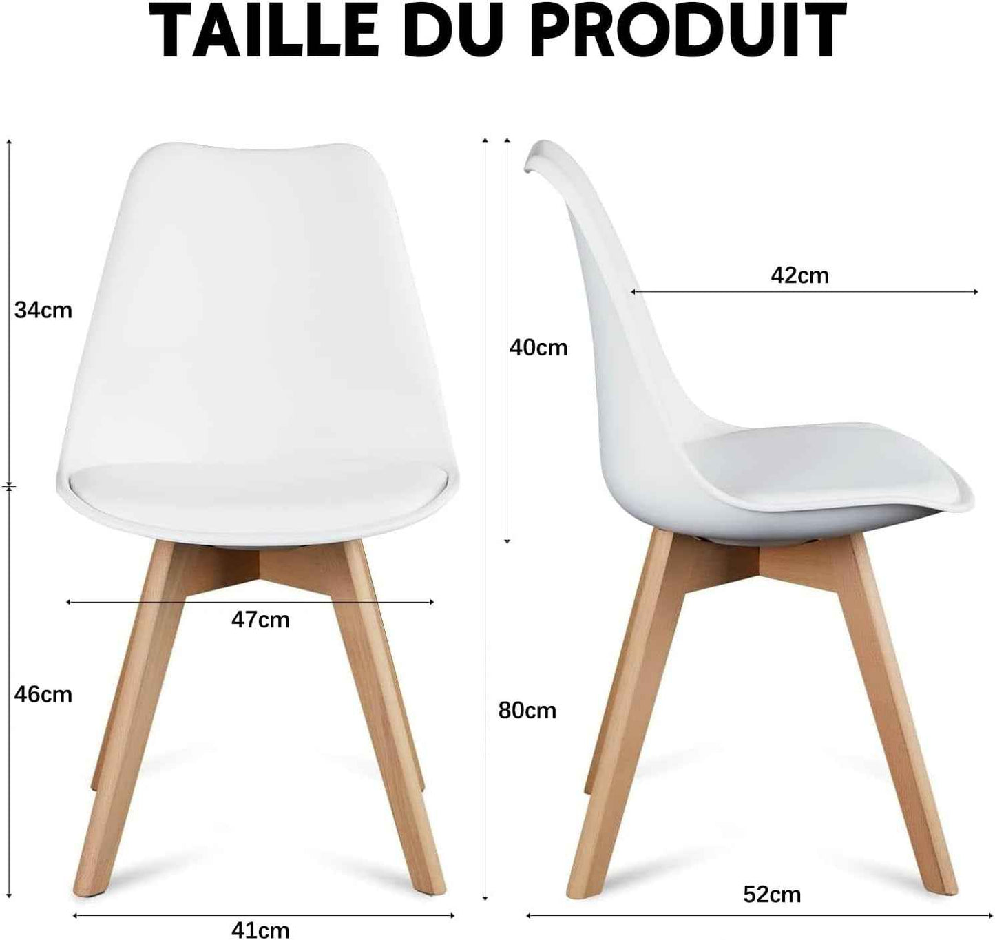 Chaises Salle À Manger, Chaise Scandinave Lot De 4,Idéal Pour Salle À Manger,Salon,Cuisine,Chambre À Coucher (4, Blanc)