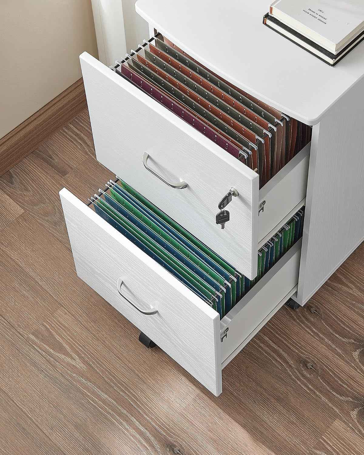 CUSTOS Collection - Caisson Mobile, Classeur, 2 Tiroirs, Support D’Imprimante, Meuble De Bureau, Verrouillable, Pour Documents Au Format A4, Dossier Suspendu, Blanc LCD027WE02