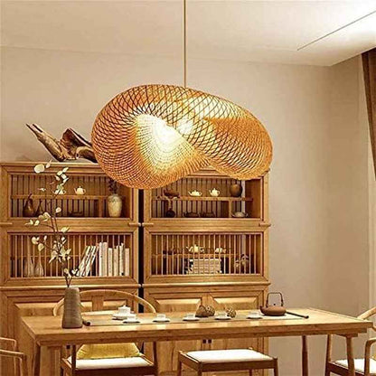 Suspension E27 Lustre Lumière Pendentif Vintage Rétro Lampe Pendentif Industriel Bambou Rotin Naturel Suspendu Tissé Lampes Suspension Réglable Hauteur Manger Bureau Salon Café Salle Lampe,80Cm