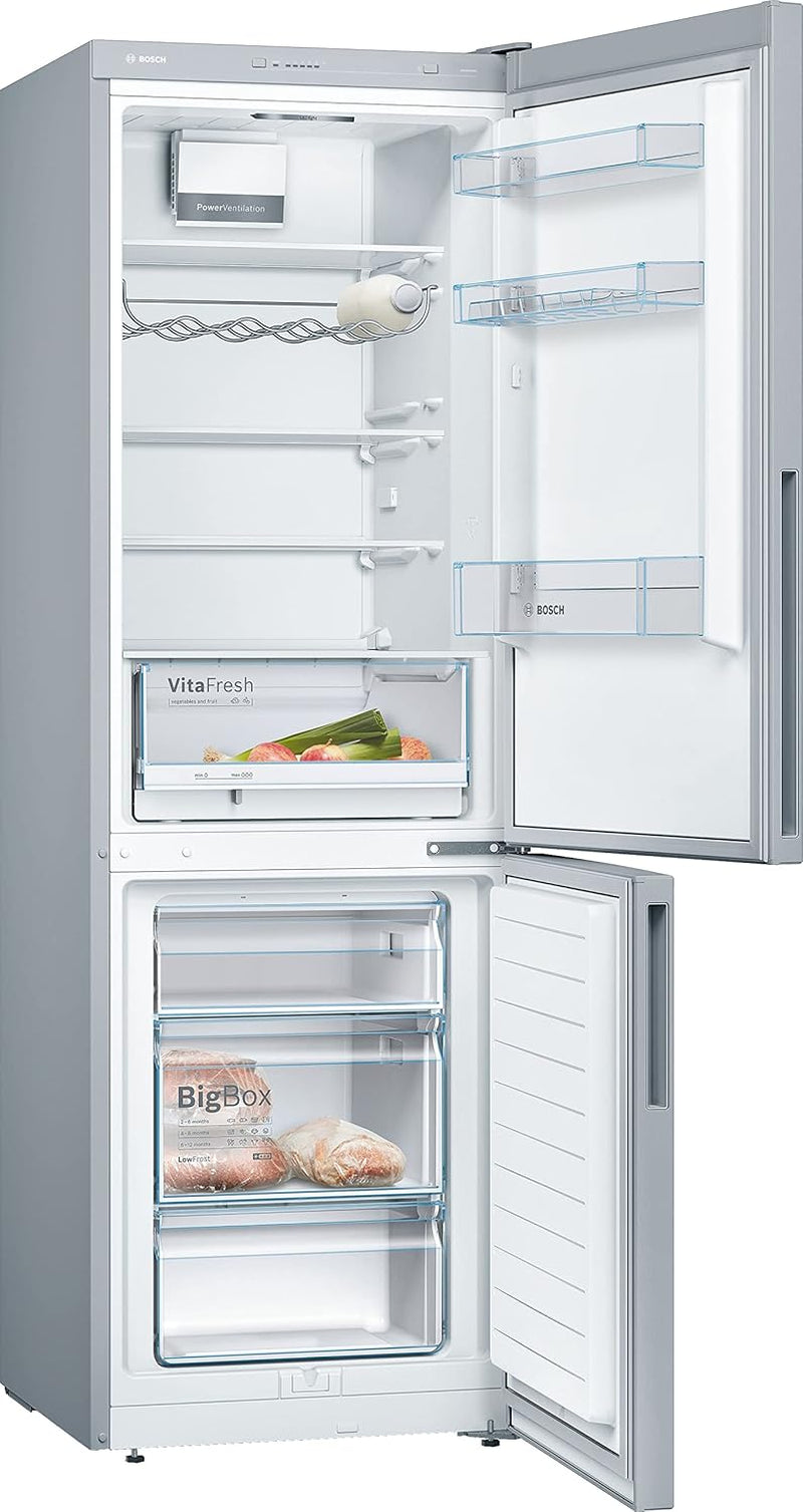 KGV36VLEAS, Série 4, Réfrigérateur Congélateur, Pose Libre, 186 X 60 Cm, 214 L / 94 L, Inox