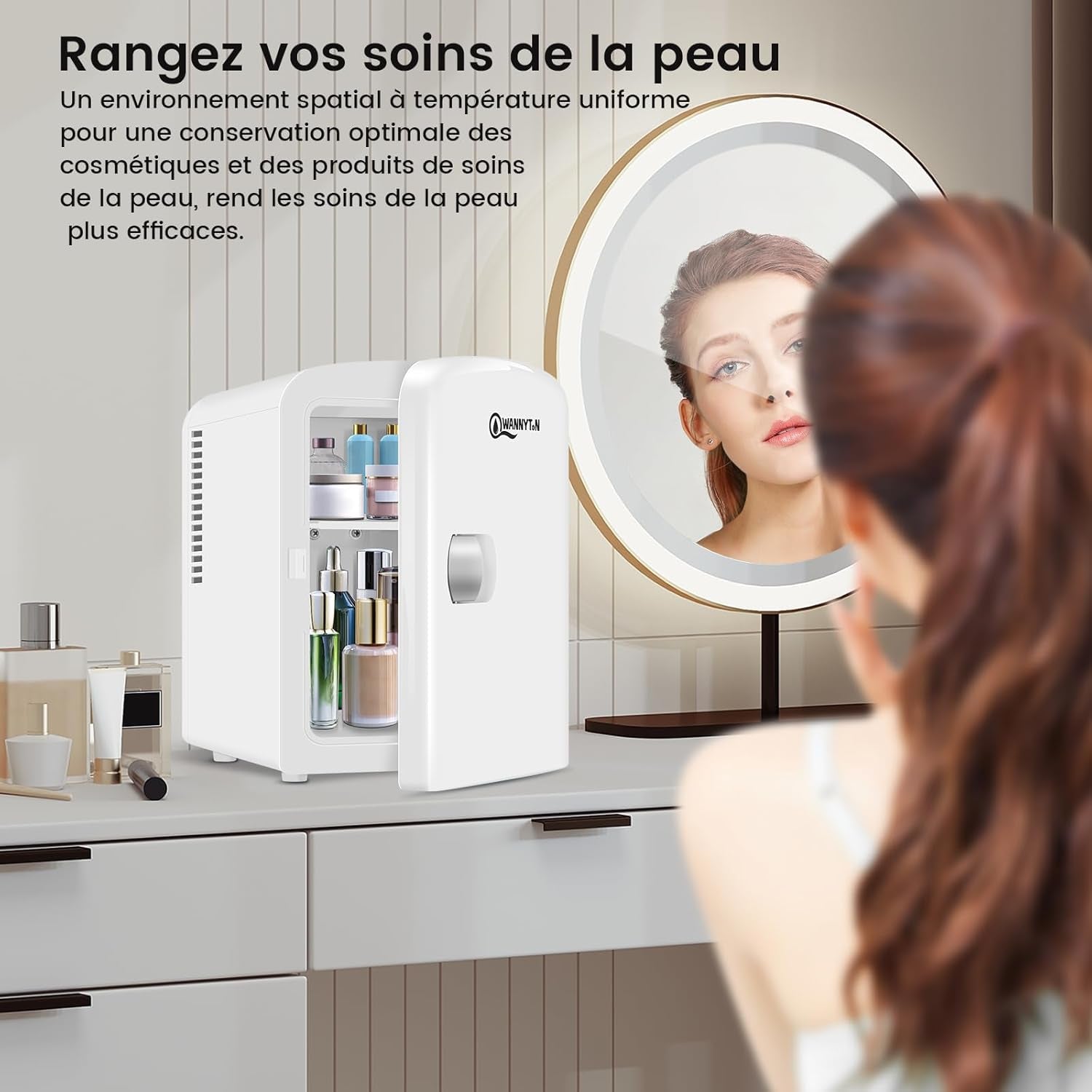 Mini Frigo Portable 4L, Mini Réfrigérateur Cosmétique, Mini Glacière Électrique, Fonction Froid/Chaud, Avec Câble AC 220V/ DC 12V Pour Voiture, Bureau, Chambre (Blanc)