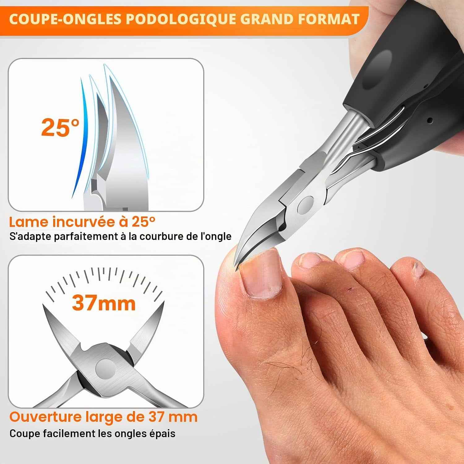 Coupe Ongle Professionnel, Pince Coupe Ongle Pied Pour Ongles Épais Pour Personnes Âgées Avec Large Ouverture, Kit Coupe Ongle Allemand Pour Hommes Ongles Incarnés Avec Lame Incurvée Inclinée