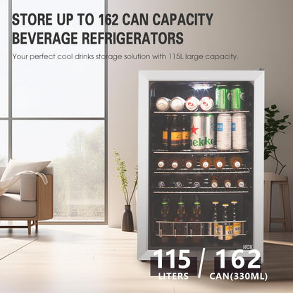 115L Réfrigérateur À Boissons En Pose Libre Avec Porte En Verre Double Vitrage, Température Réglable De 0 À 10 ℃, 4 Étagères Amovibles Pour Bières Et Boissons