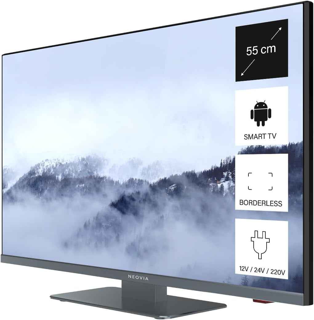 Smart TV 22" (55 Cm) Borderless - Android Connecté Internet Wifi Avec Bluetooth - 12V/24V/220V - Camping Car Camion Fourgon Poids Lourd Caravane Bateau Cuisine - Garantie 2 Ans