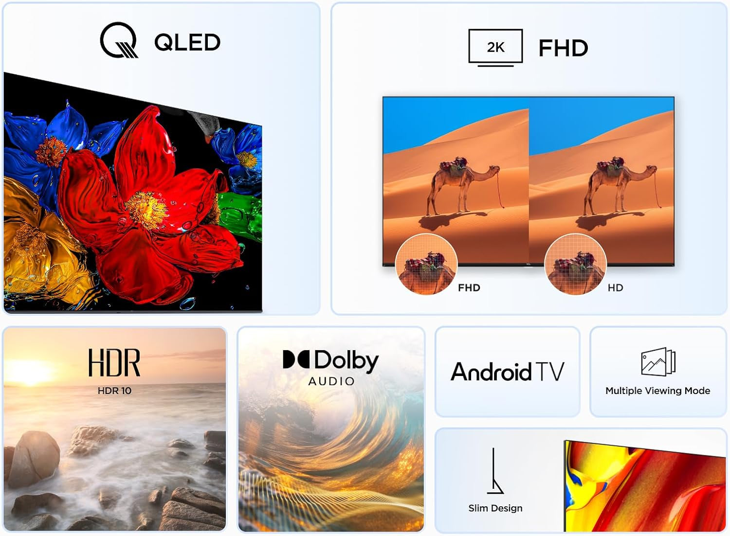 TCL 40V5C – TV QLED Direct LED Smart Full HD 40" Avec Android TV​ & HDR - Compatible Avec Google Cast & Google Home, Design Mince