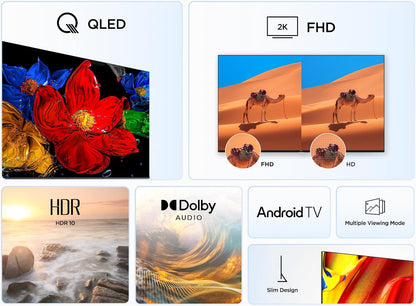 TCL 40V5C – TV QLED Direct LED Smart Full HD 40" Avec Android TV​ & HDR - Compatible Avec Google Cast & Google Home, Design Mince