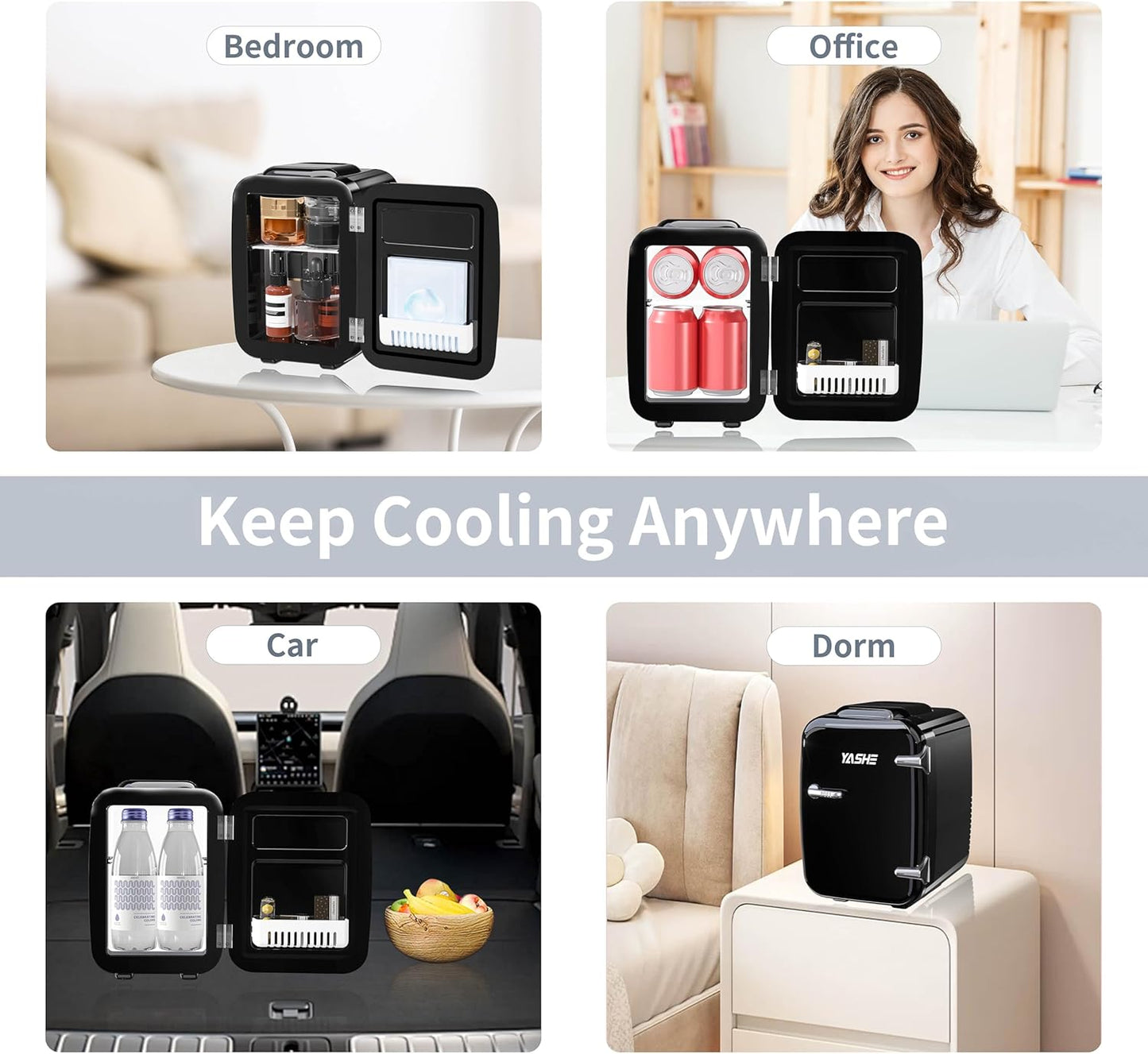 Mini Frigo De Chambre, 4 Litres/ 6 Canettes, Petit Frigo Thermoélectrique CA/CC Pour Boissons, Nourriture, Beauté, Bureau, Dortoir, Voiture, Noir