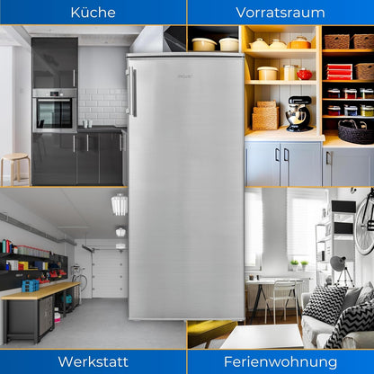 Exquisit KS185-4-HE-040E Standkühlschrank, 55 Cm Breit, 190L, Temperatureinstellung, Flaschenregal, Eierablage, Gemüseschublade, Inoxfarben