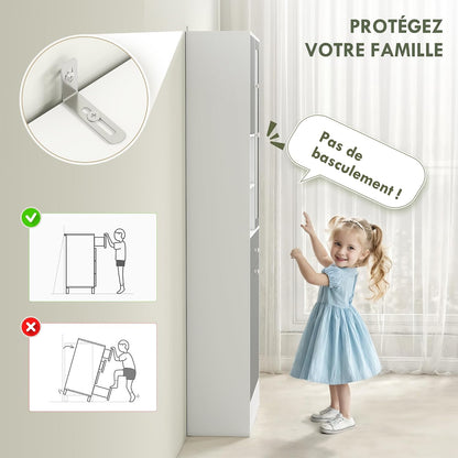 Meuble De Salle De Bain Haut Avec Coffre a Linge Et Miroir | Meuble De Rangement, Placards À Portes, 2 Compartiments Ouverts, Tiroir, Étagère Réglable, 62 X 28,3 X 181 Cm, Gris Et Blanc