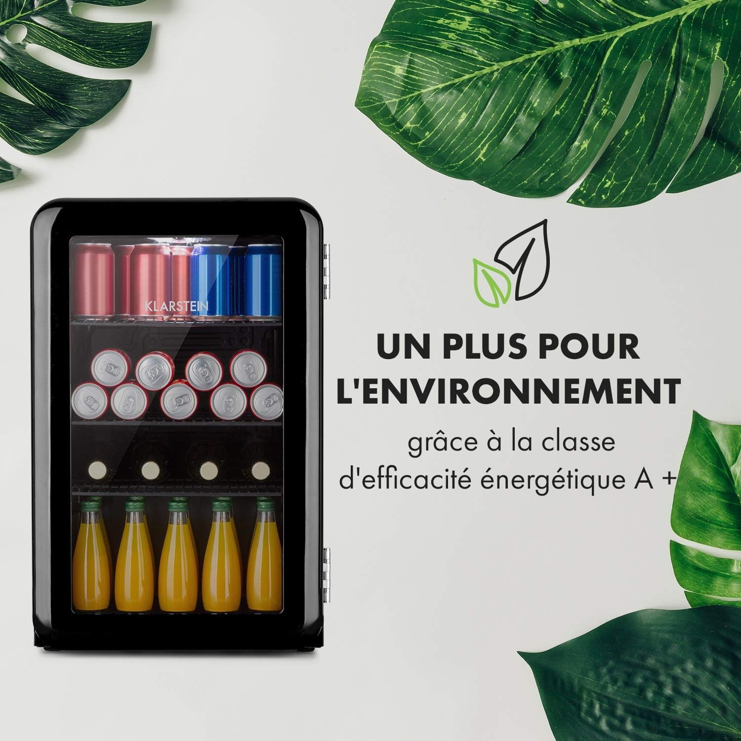 Poplife Refroidisseur De Boissons - Mini-Bar, Réfrigérateur Rétro, 0-10°C, Seulement 39 Db, 70 L, Écologique, Porte À Double Vitrage, Design Rétro, Noir