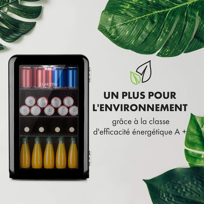 Poplife Refroidisseur De Boissons - Mini-Bar, Réfrigérateur Rétro, 0-10°C, Seulement 39 Db, 70 L, Écologique, Porte À Double Vitrage, Design Rétro, Noir