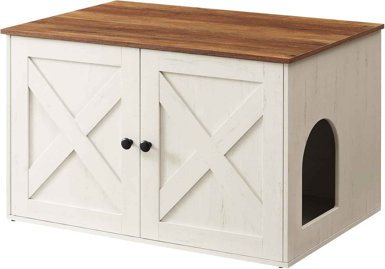 Maison De Toilettes Pour Chat, Niche, Meuble Litière Chat, Avec Séparateur Amovible, Cache-Litière, Table Basse, 80 X 53 X 50 Cm, Marron Miel Et Blanc Rustique PCL002P01V1