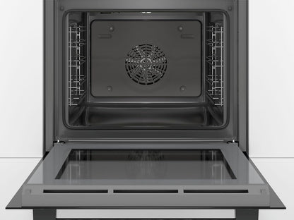 HBA533BS1 Série 4 Four Encastrable 60 X 60 Cm, Ecoclean Direct, Aide Au Nettoyage, Cuisson À Air Chaud 3D Sur 3 Niveaux, Écran LED, Bouton Escamotable, Chauffage Rapide, Sécurité Enfant
