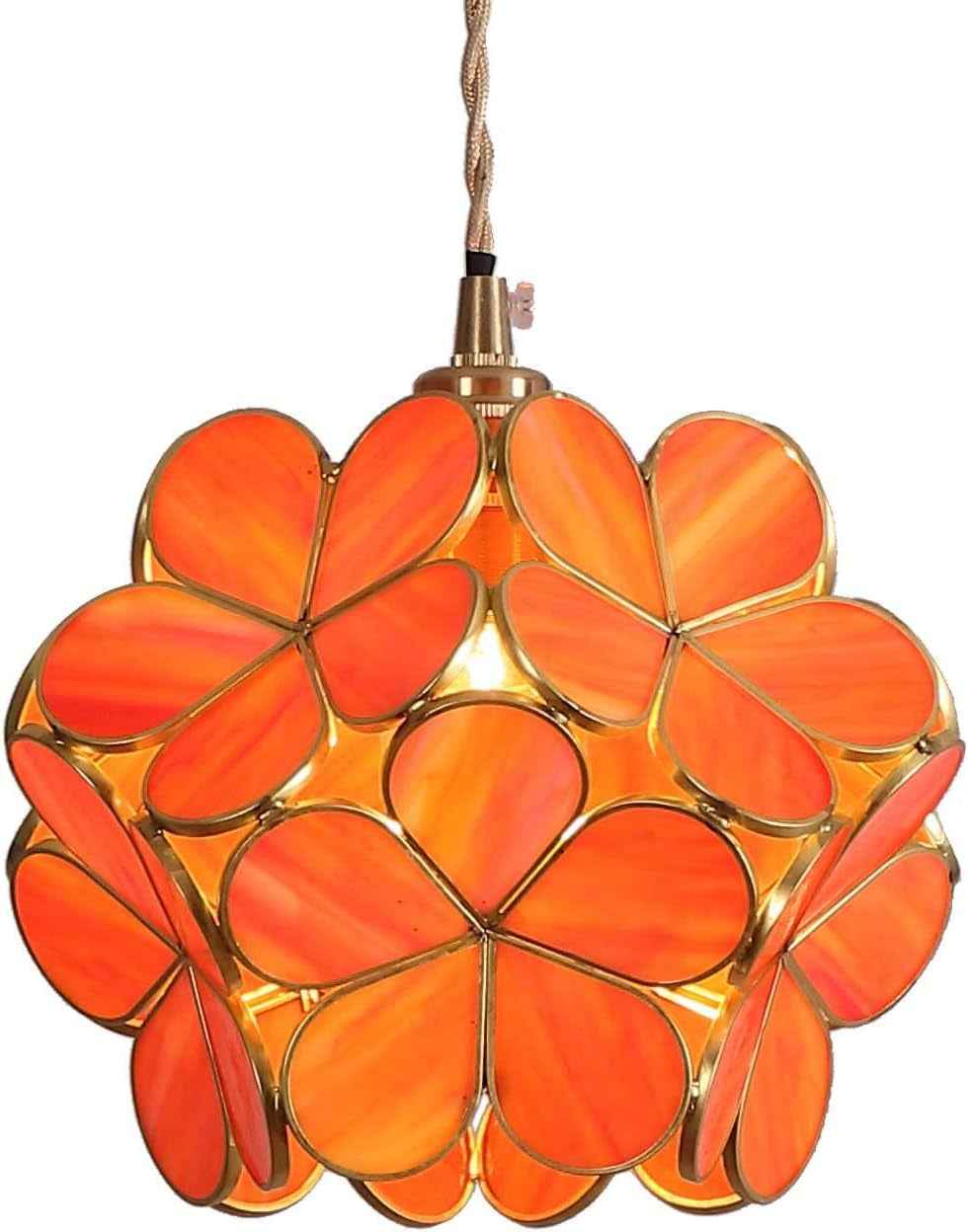 Suspension De Plafond En Vitrail Style Tiffany Pétales, Avec Abat-Jour De 8 Pouces De Large (Orange, Cerisier En Fleurs De 8 Pouces)