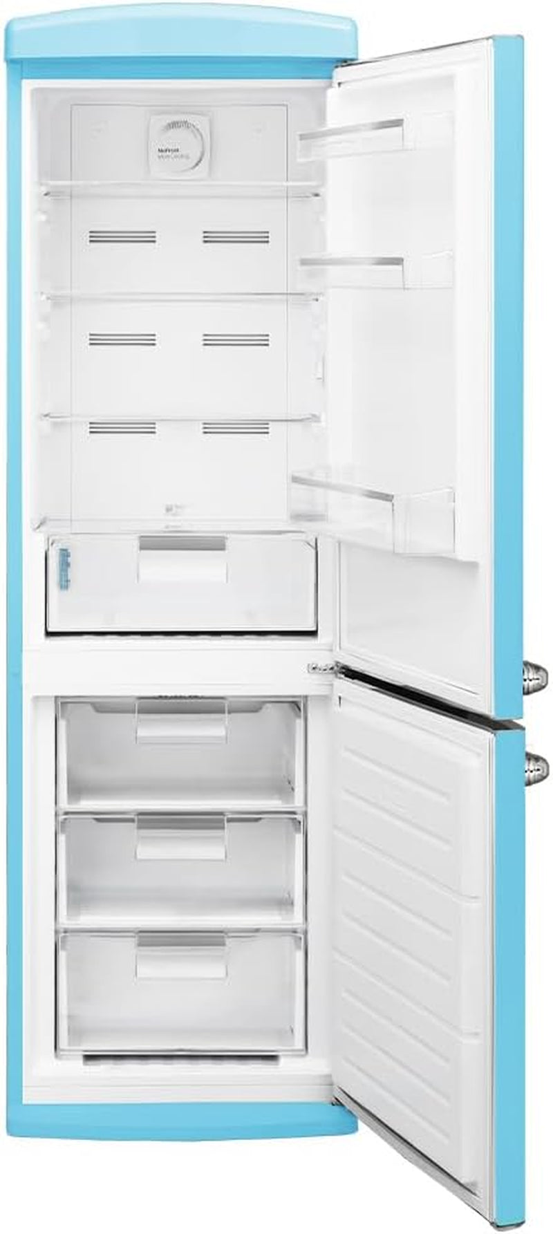 Réfrigérateur Combiné Rétro À Deux Portes 294 L Bolero Coolmarket Combi Origin 294 Bleu. Hauteur 190 Cm Et Largeur 60 Cm, No Frost Total, Refroidissement Multiple, Ultra Fresh
