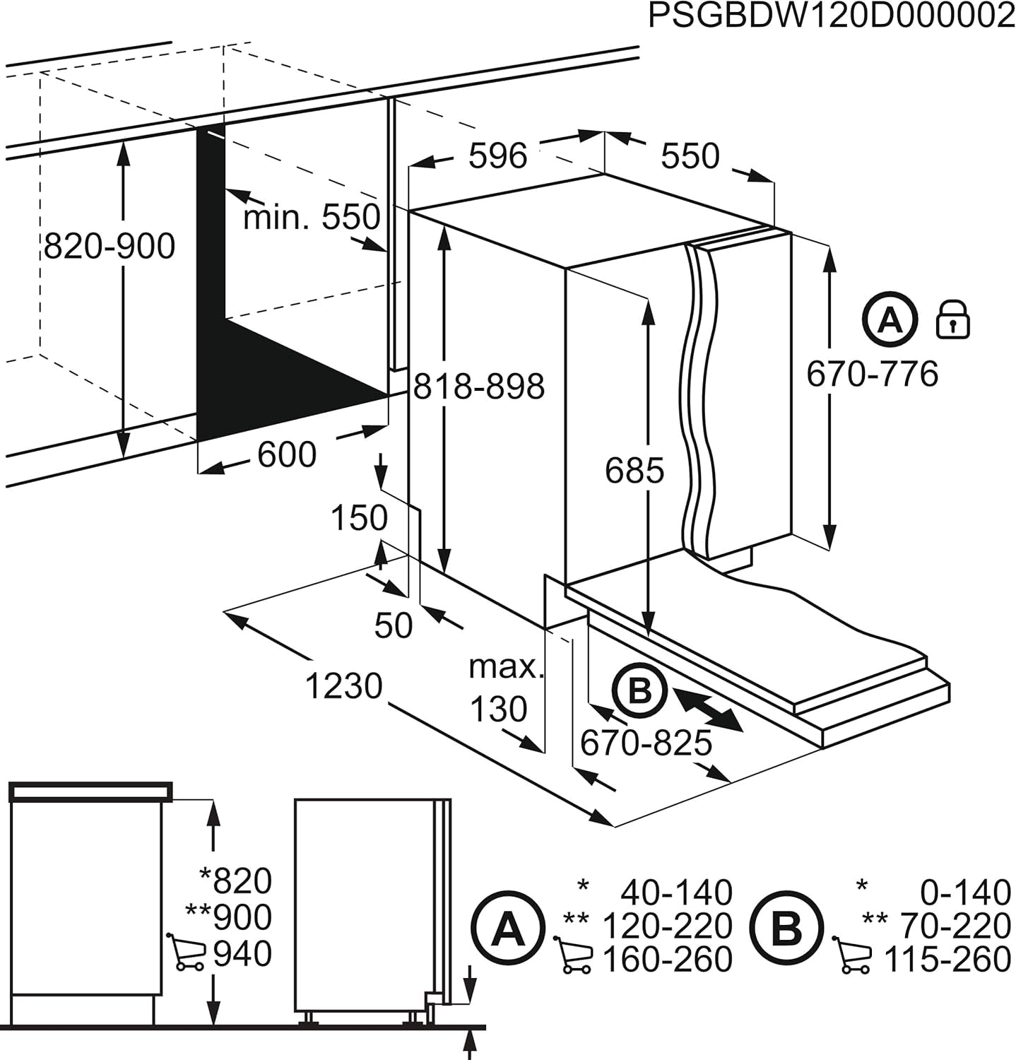 FSE63617P Lave-Vaisselle Entièrement Intégré 13 Couverts D Non Applicable, Noir