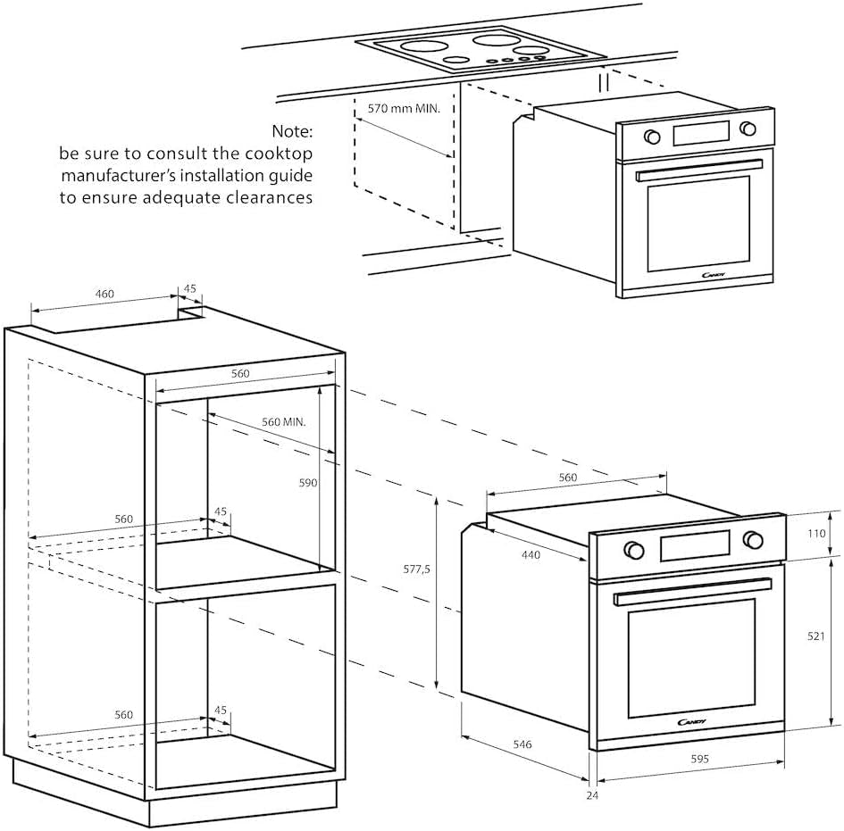 Four Encastrable Émail Lisse FIDC N100, 70 Litres, 3 Modes De Cuisson