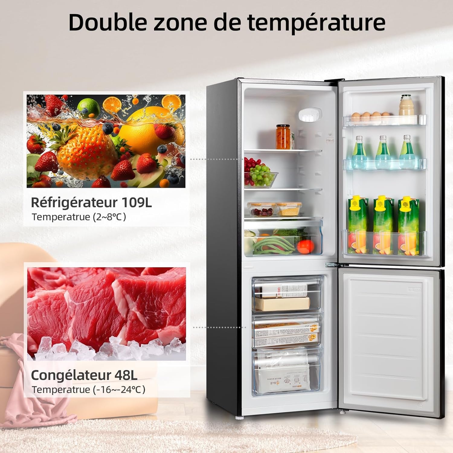 CBM159LEBD Réfrigérateur Congélateur Bas157 Litres (109 + 48) Low Frost, Faible Bruit, Refroidissement Rapide, Faible Emcombrement