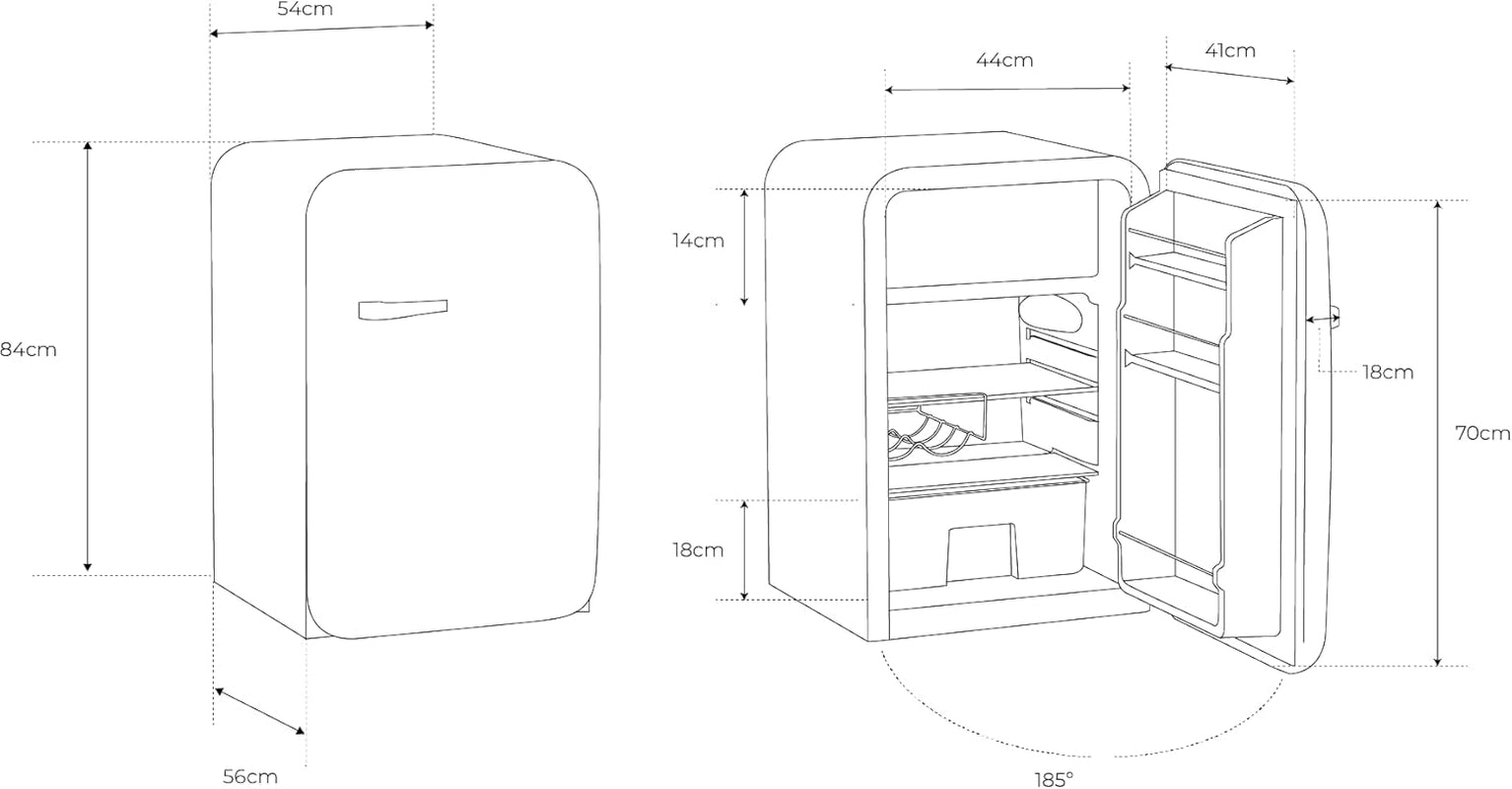 / RETRO FRIDGE 83.5 Black/Réfrigérateur Blanc Cassé Avec Poignée Noire/Pratique Et Fonctionnel, Matériaux Résistants