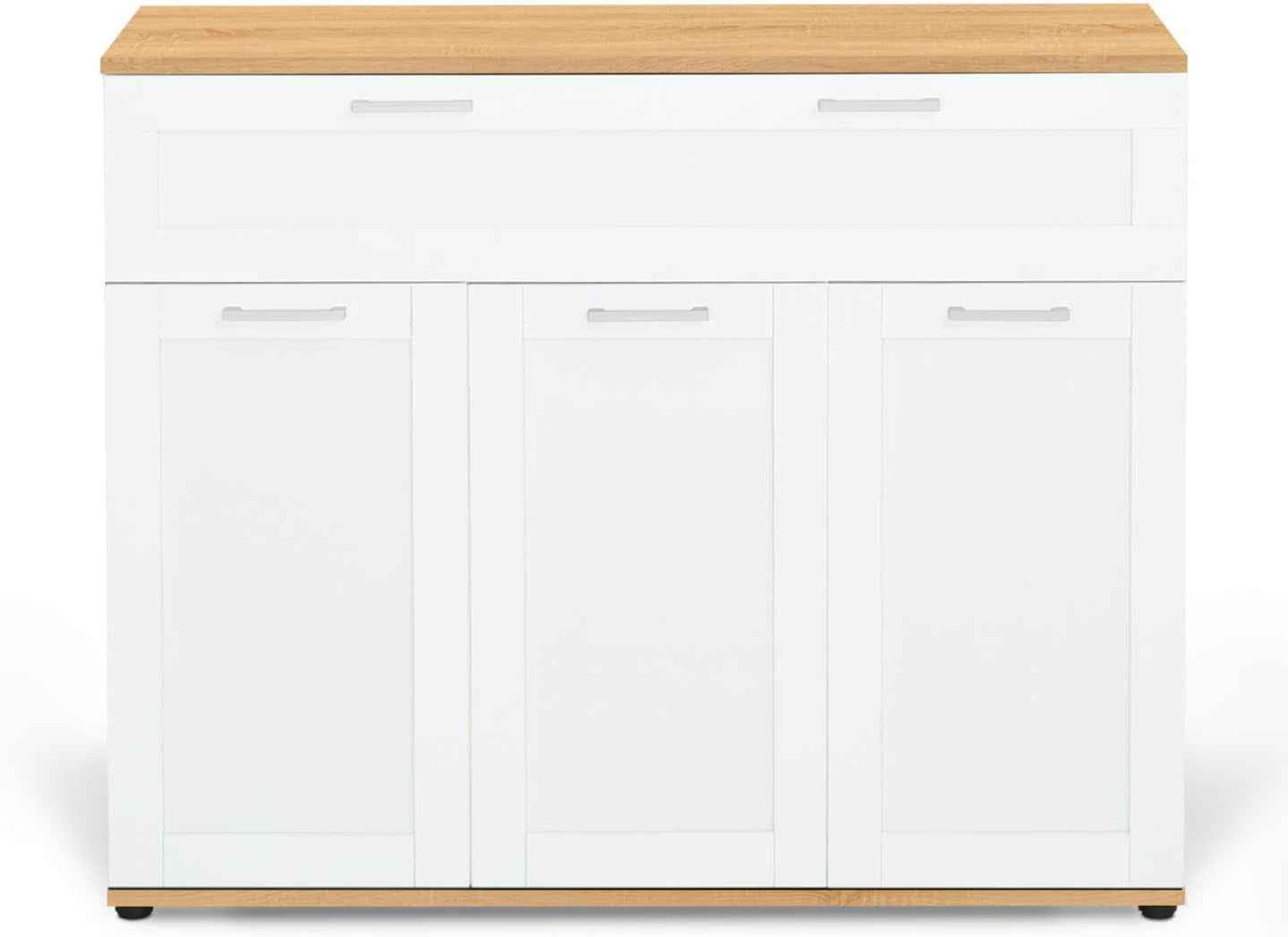- Buffet 100 Cm VITO 3 Portes Et 1 Tiroir Blanc Et Plateau Bois