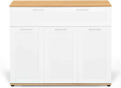 - Buffet 100 Cm VITO 3 Portes Et 1 Tiroir Blanc Et Plateau Bois