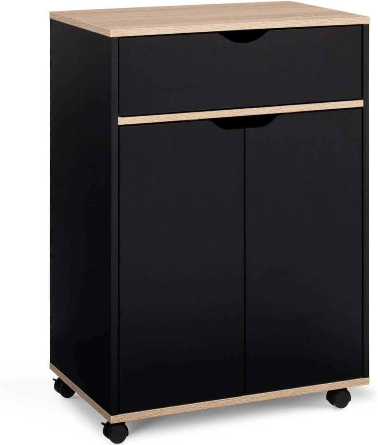 - Desserte De Cuisine Cosy Noir Et Bois | Avec Placard Et Tiroir, L. 60 Cm