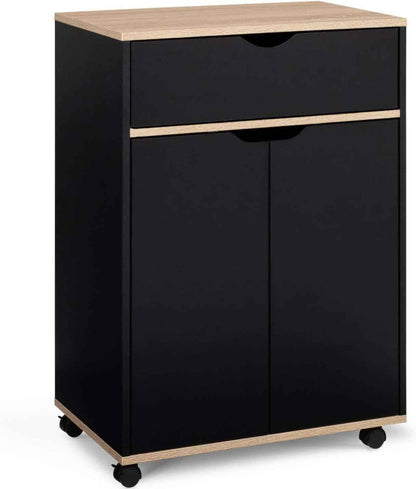 - Desserte De Cuisine Cosy Noir Et Bois | Avec Placard Et Tiroir, L. 60 Cm